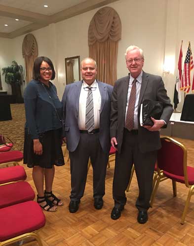 Kesha Rogers, Egyptian Consul General Khaled Rizk, and Brian Lantz of the Schiller Institute.