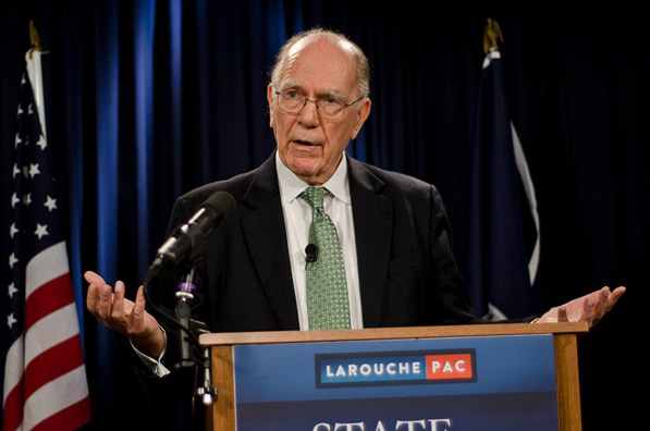 Lyndon LaRouche (1922-2019) speaking at a live webcast in 2010. 